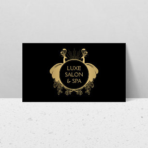 Art nouveau Peacocks Logotyp Guld/Black Visitkort