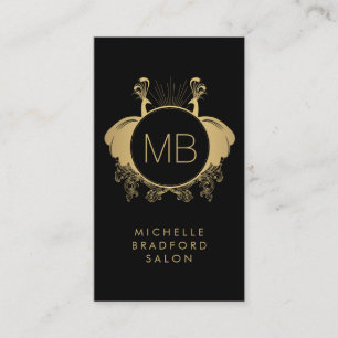 Art nouveau Peacocks Monogram Logotyp Guld/Black Visitkort