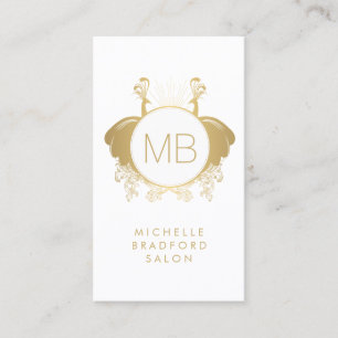 Art nouveau Peacocks Monogram Logotyp Guld/White Visitkort
