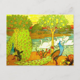 Art nouveau Peacocks och Svanar Vykort