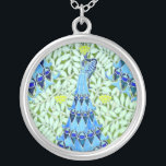 Art nouveau Peacocks Silverpläterat Halsband<br><div class="desc">Blå och Grönt Art nouveau Peacock</div>