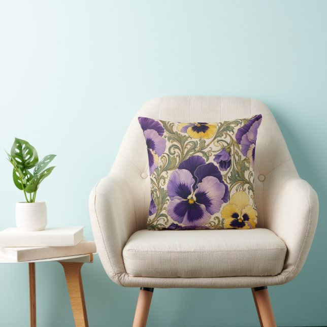 Art Nouveau Pensé Blommotiv Dekorativ  Kudde (Stol)