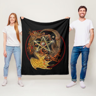 Art nouveau Pentacle Dragon Fleece Blanket