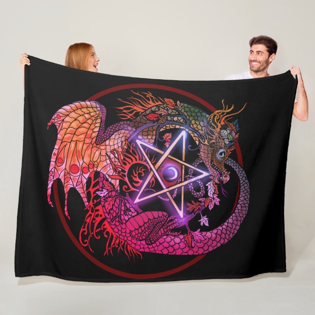 Art nouveau Pentacle Dragon Fleecefilt (På plats)