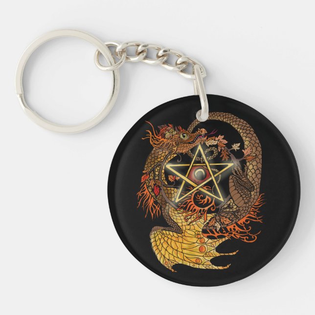 Art nouveau Pentacle Dragon~nyckelkedja (Framsidan)
