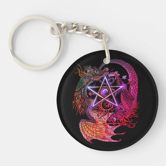 Art nouveau Pentacle Dragon~nyckelkedja (Framsidan)