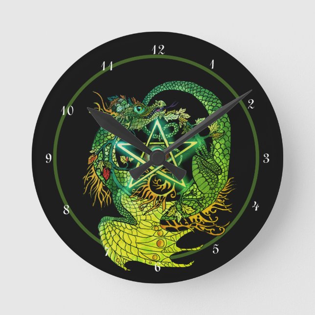 Art nouveau Pentacle Dragon Rund Klocka (Framsida)