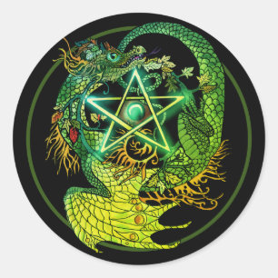 art nouveau pentacle draon runt klistermärke