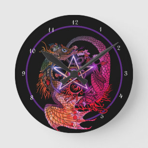 Art Nouveau Pentakeldrake Rund Klocka