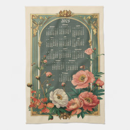 Art nouveau Peony 2025 Gift Calendar Kökshandduk