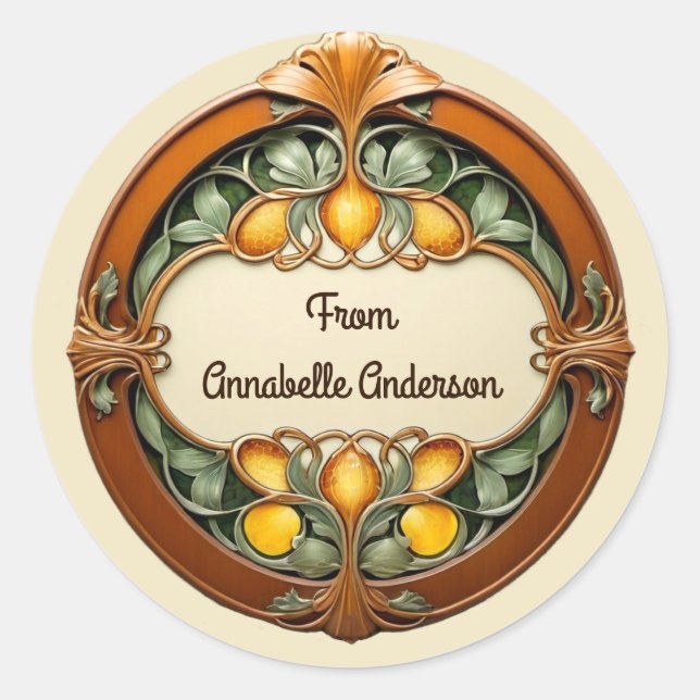 Art nouveau personalize runt klistermärke (Framsida)