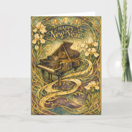 Art Nouveau Piano Blommig Gott Nytt År Helgkort