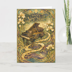 Art Nouveau Piano Blommig Gott Nytt År Helgkort