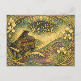 Art Nouveau Piano Floral Happy New Year Helg Vykort
