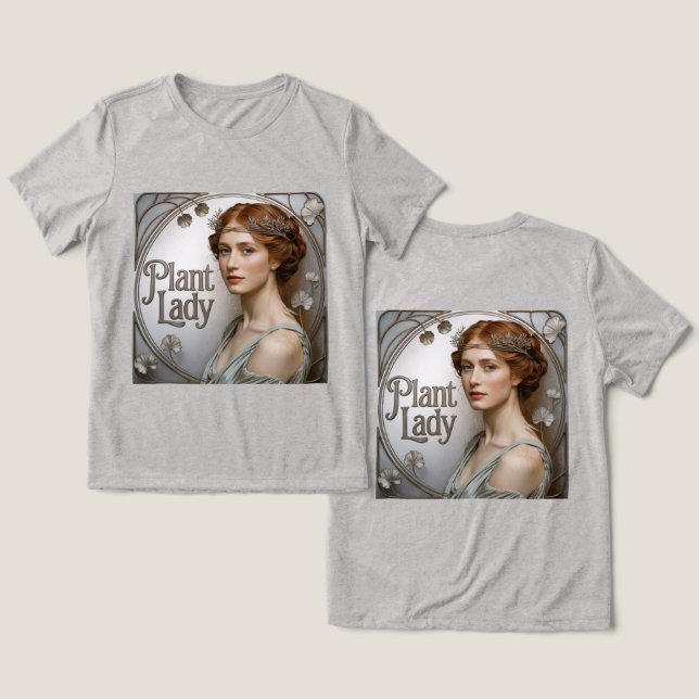 Art nouveau Plant Dam T Shirt (Design fram och bak)