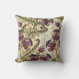 Art nouveau Plum Grönt Blommigt Dekorativ kudde