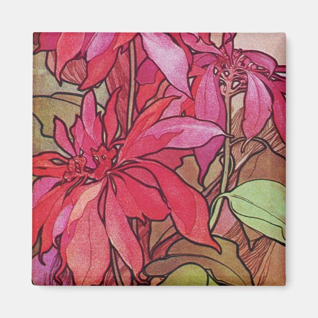 Art nouveau Poinsettia julgransridge Magnet (Framsidan)