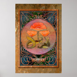 Art nouveau Poppies i Coppery Mucha Ram Poster