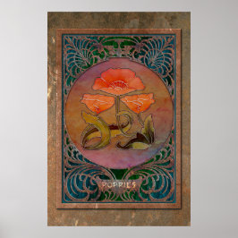 Art nouveau Poppies i en Coppery Mucha Ram Poster