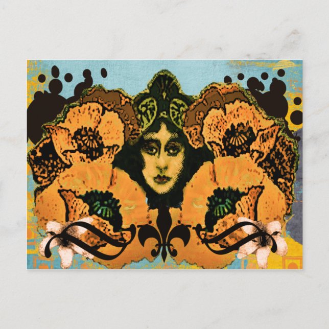 Art nouveau Poppies Vykort (Framsida)