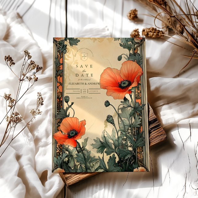 Art Nouveau Poppy Bröllop Spara Datumet (Skapare uppladdad)