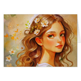 Art Nouveau portrait watercolor Card Hälsningskort