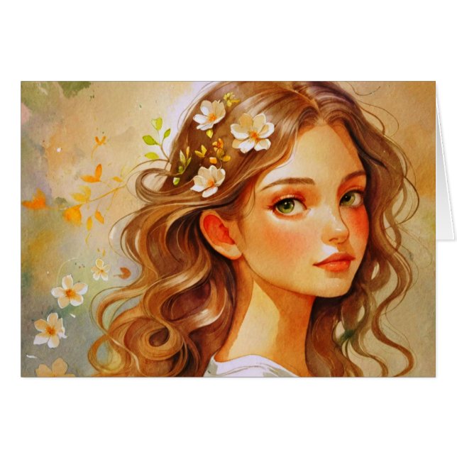 Art Nouveau portrait watercolor Card Hälsningskort (Framsidan Horizontal)