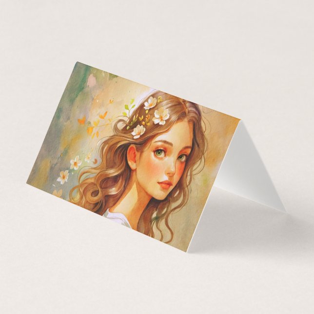 Art Nouveau portrait watercolor Card Kort (Framsida)