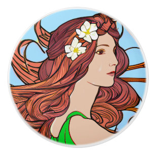 Art Nouveau-porträtt av kvinna med rött hår Knopp