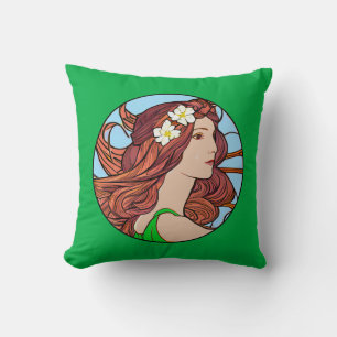 Art nouveau Porträtt i en kvinna med Red Hair Kudde