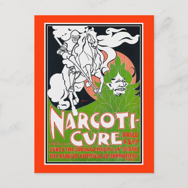 Art nouveau Poscard: Narcoti-Cure av Will Bradley Vykort (Framsida)