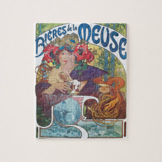 Art Nouveau poster by Alphonse Mucha Beer Girl Pussel