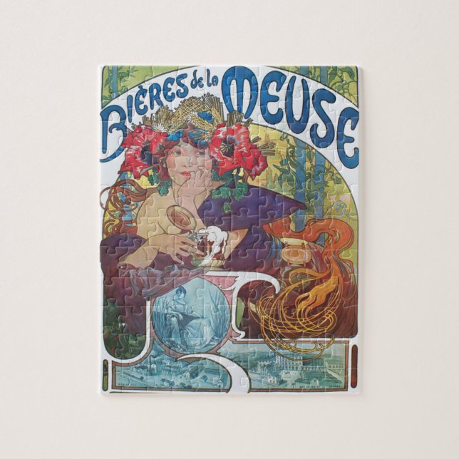Art Nouveau poster by Alphonse Mucha Beer Girl Pussel (Vertikal)