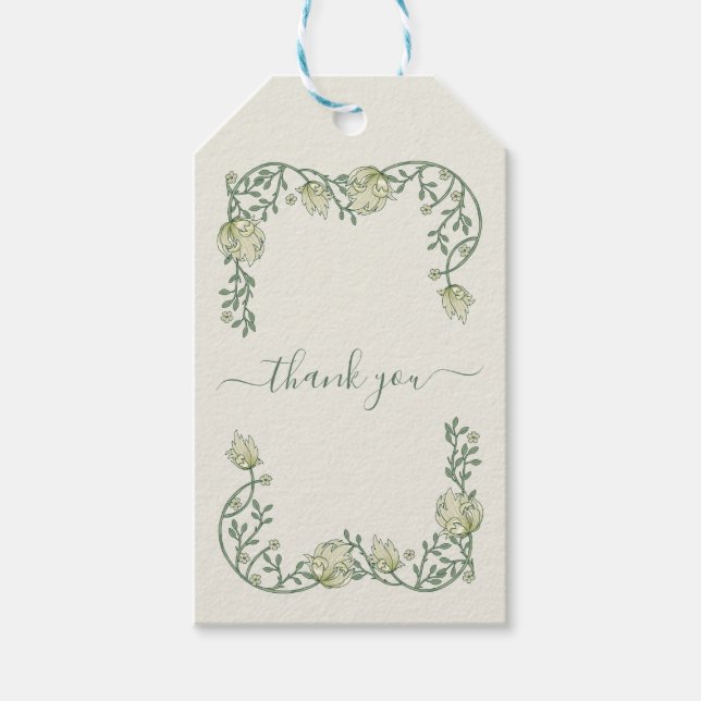 Art Nouveau pretty cream wedding thank you card Presentetikett (Framsidan)