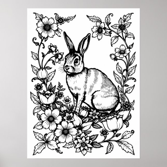Art Nouveau Rabbit Coloring Poster 1 (Framsidan)