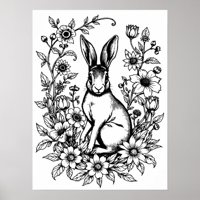 Art Nouveau Rabbit Coloring Poster 2 (Framsidan)