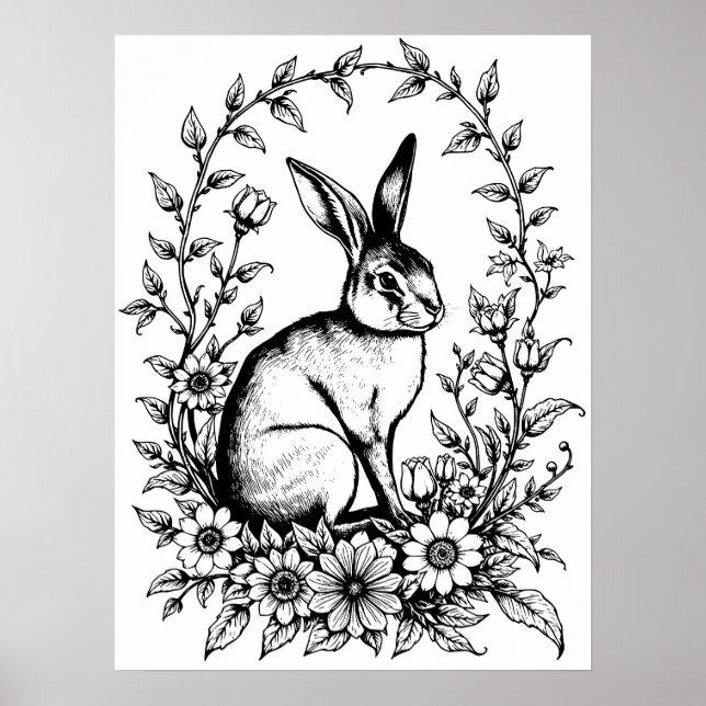 Art Nouveau Rabbit Coloring Poster 4 (Framsidan)