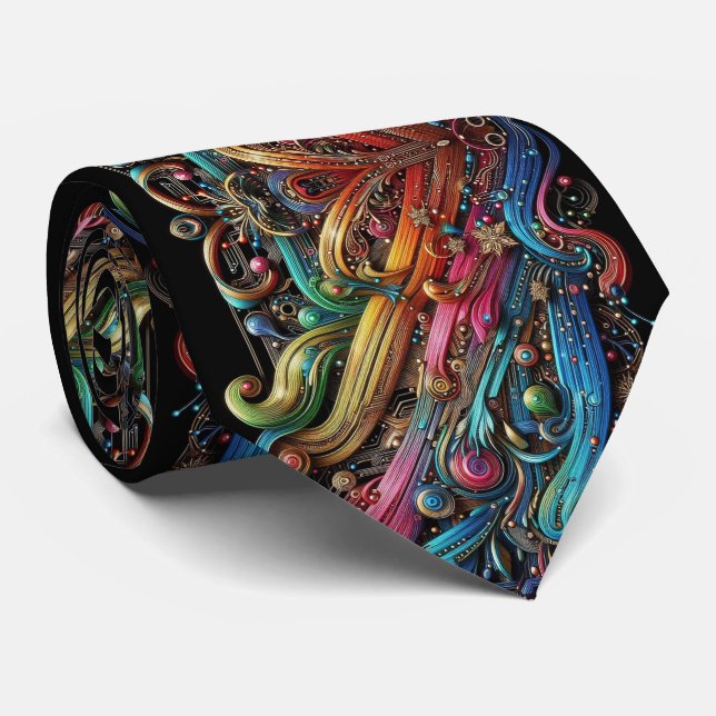 Art Nouveau Rainbow Circuit Board Necktie Slips (Rullad)