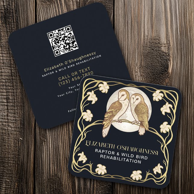 Art Nouveau Raptor Bird Rehabilitation QR Code Fyrkantigt Visitkort (Skapare uppladdad)