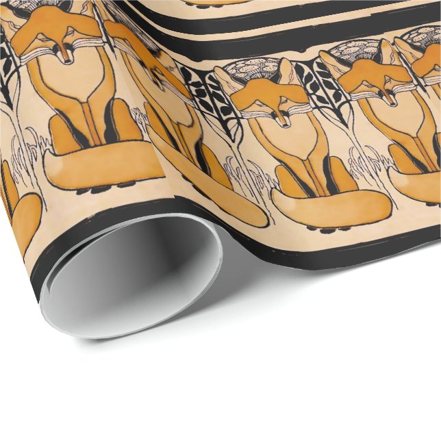 Art Nouveau Rävar Illustration | Skogslevande Vild Presentpapper (Rullad Hörn)