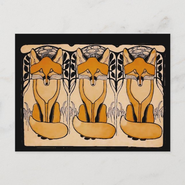 Art Nouveau Rävar Illustration | Skogslevande Vild Vykort (Framsida)