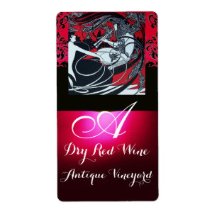 ART NOUVEAU RED BLACK DAMASK MONOGRAM VIN FLASKA FRAKTSEDEL