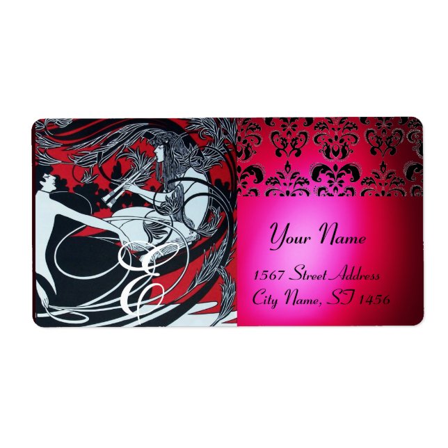ART NOUVEAU RED BLACK GULD DAMASK MONOGRAM ,ruby Fraktsedel (Framsidan)