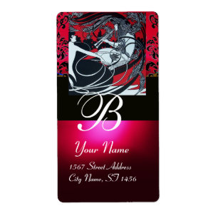 ART NOUVEAU RED BLACK GULD DAMASK MONOGRAM ,ruby Fraktsedel