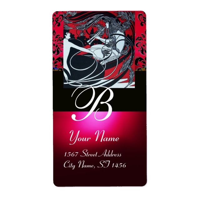 ART NOUVEAU RED BLACK GULD DAMASK MONOGRAM ,ruby Fraktsedel (Framsidan)