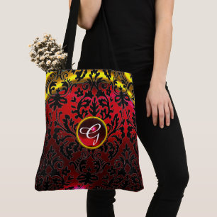 ART NOUVEAU RED BLACK GULD DAMASK MONOGRAM TYGKASSE