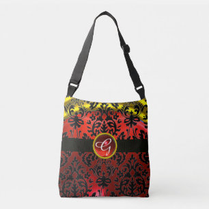 ART NOUVEAU RED BLACK GULD DAMASK RUBY MONOGRAM AXELVÄSKA