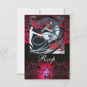 ART NOUVEAU RED BLACK WHITE DAMASK OSA ,ruby Kort