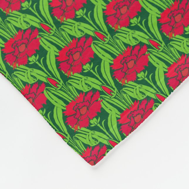Art nouveau red Carnations blommigt Damm Fleecefilt (Hörn)