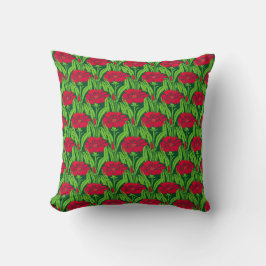Art nouveau red Carnations blommigt Damm Kudde